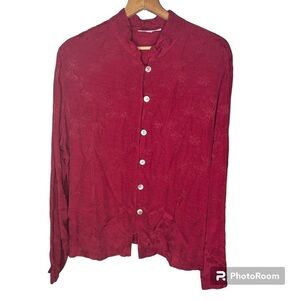 BRYN WALKER Red Mandarin Collar Button-Down Long Sleeve Shirt Size Large